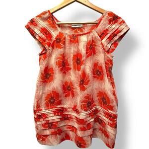 Flutter Sleeve Floral‎ Calvin Klein Top Semi Sheer Casual Office Party Chic Sz S